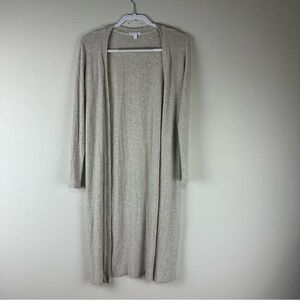 Beyond Yoga Gray Beige Long Sleeve Long Button Front Lightweight Cardigan Medium